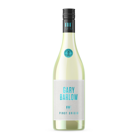 Gary Barlow Pinot Grigio wine bottle 750ml with 12% ABV, featuring crisp and fruity flavors.