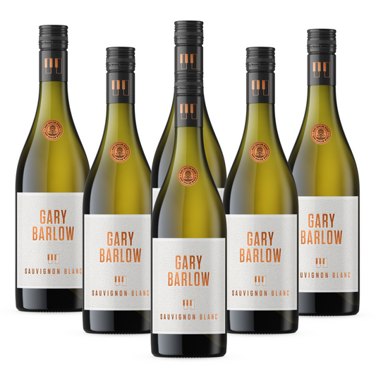 Gary Barlow Sauvignon Blanc 6-pack, featuring 750ml bottles with 11% ABV. Crisp, zingy, and perfect with Caprese salad or fresh dishes.